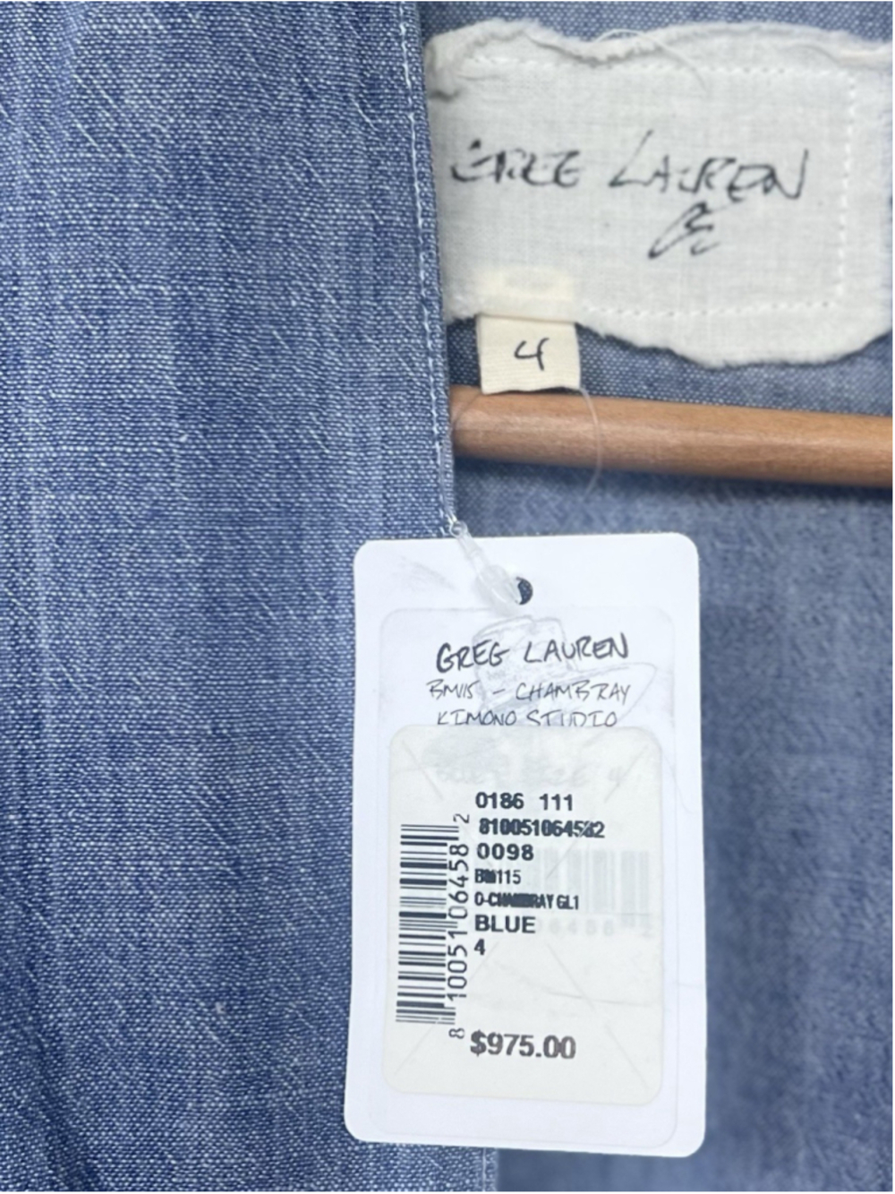 NEW $975 Greg Lauren Blue Chambray Kimono Studio Cardigan Men’s 4 XL Patchwork - Picture 7 of 9